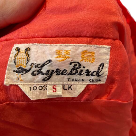 Retro Salmon Pink Embroidered Floral Satin Silk Kimono Puffy Jacket Size Small - Picture 6 of 16